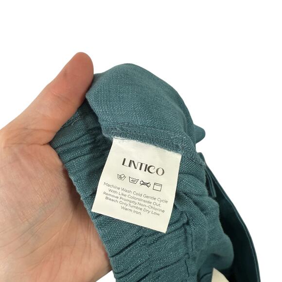 Lintico Blue 100% Linen Wide Leg Pants Button Fly Lagenlook Coastal Women Medium - Picture 5 of 6